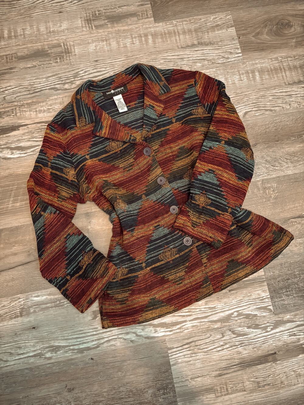 vintage aztec southwestern tapestry type jacket coat